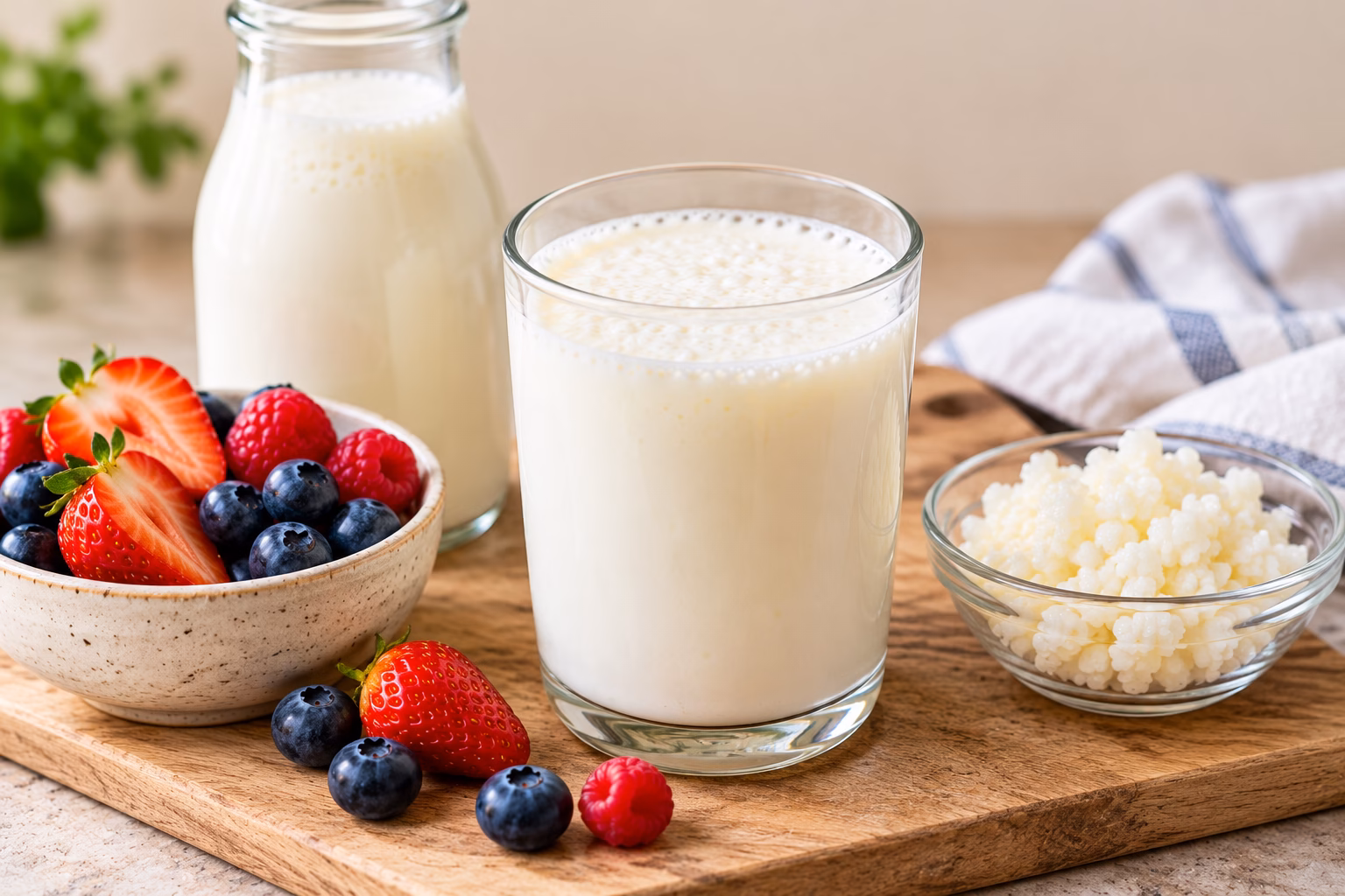 Fresh Kefir with Berries and Grains