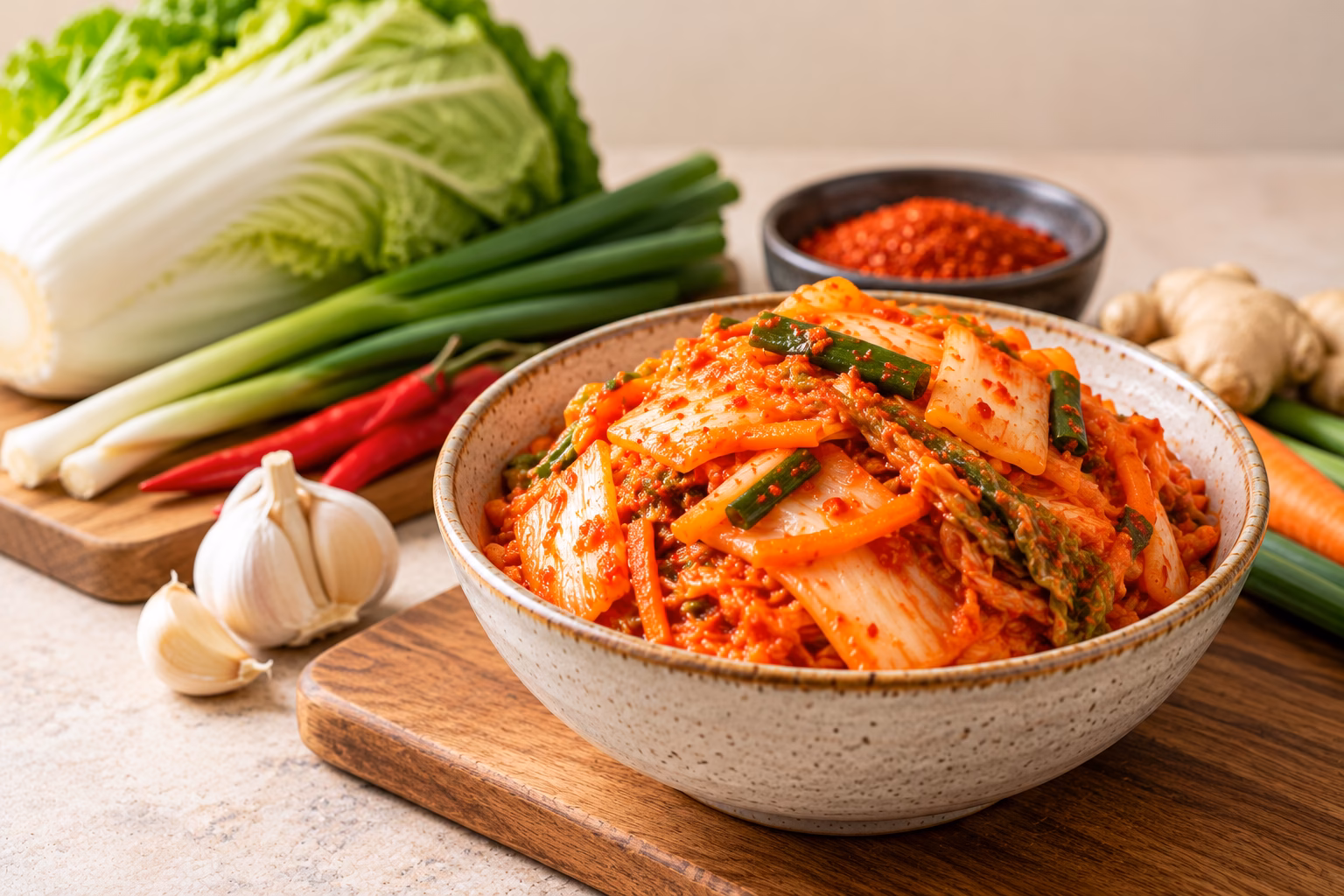 Vibrant Kimchi Bowl and Fresh Ingredients
