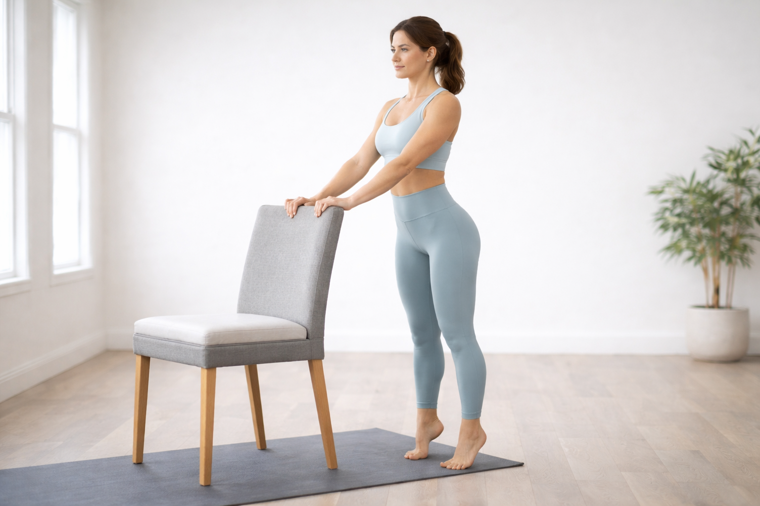 Calf raises in home workout space