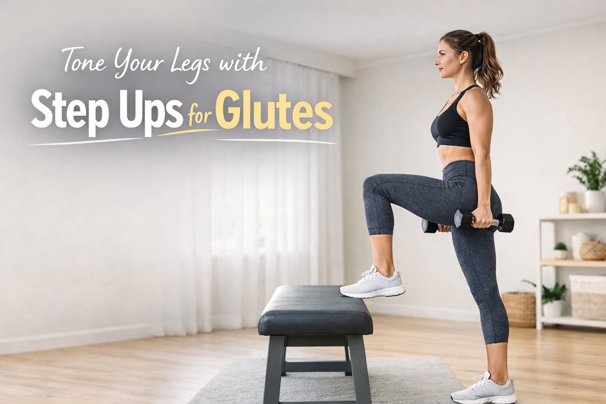 Step-ups for glutes in home gym