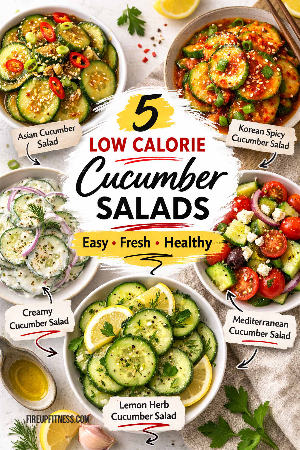 5 Low Calorie Cucumber Salads (Easy Healthy Recipes)