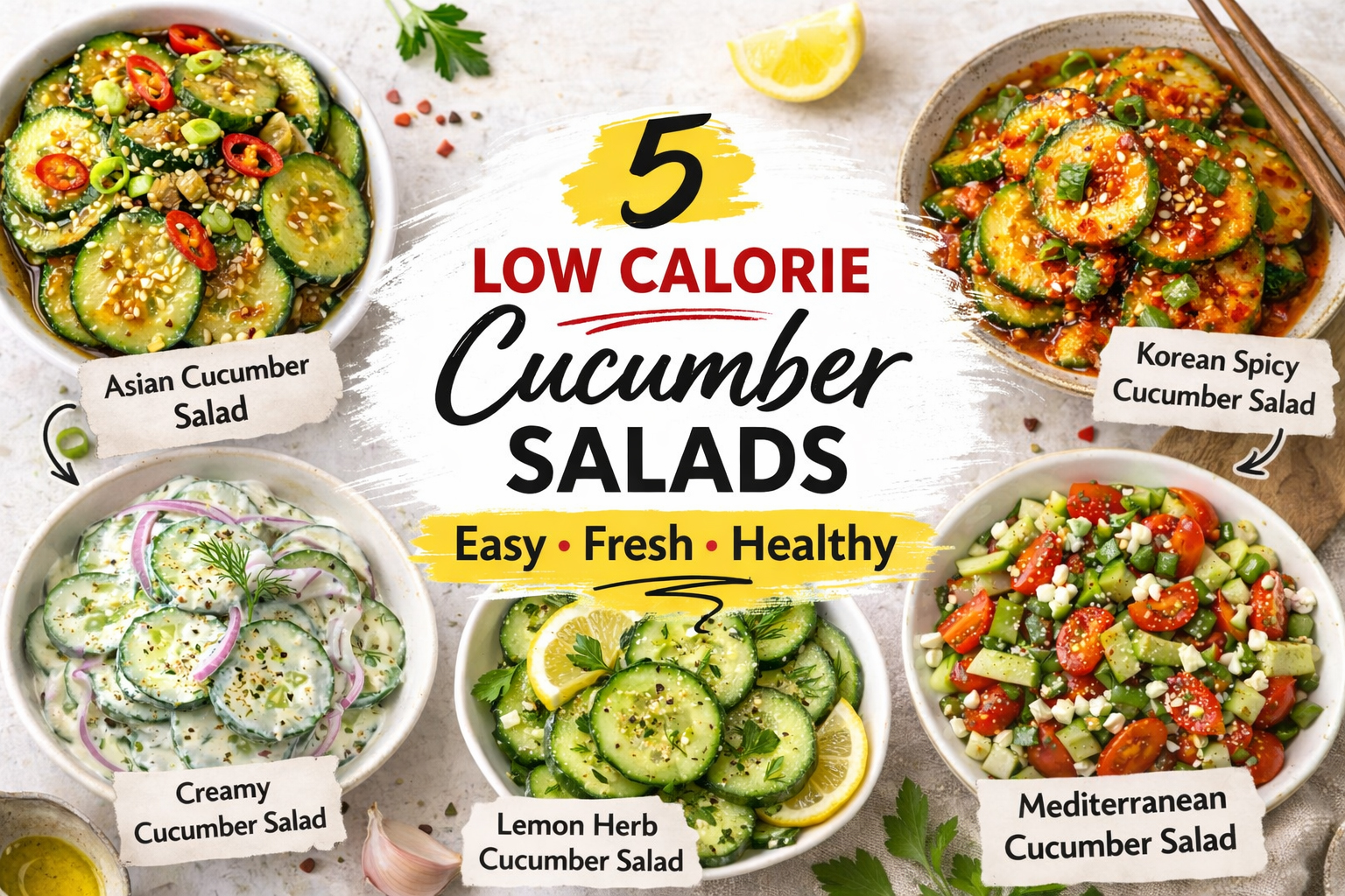5 Low Calorie Cucumber Salads - Easy Healthy Recipes